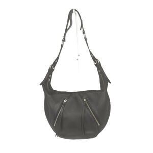 BY FAR Black Moto Pebbled Leather Zip Hobo Shoulder Bag